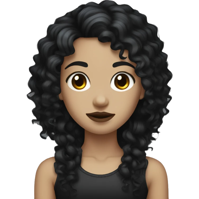 Goth girl with light to medium skin tone, dark brown eyes, and a black curly mullet emoji