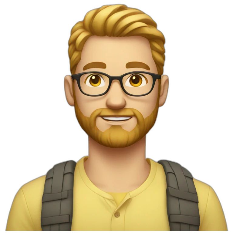 Young white Man, very very slight Full beard, sun yellow, clothes, clear glasses  emoji