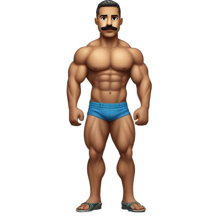 Muscular gay bodybuilder with mustache bikini realistic emoji