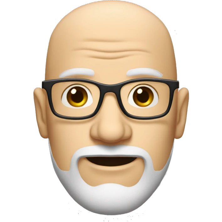 bald white man with a large wrinkled forehead, thin square glasses and a beard connected above and below, always white emoji