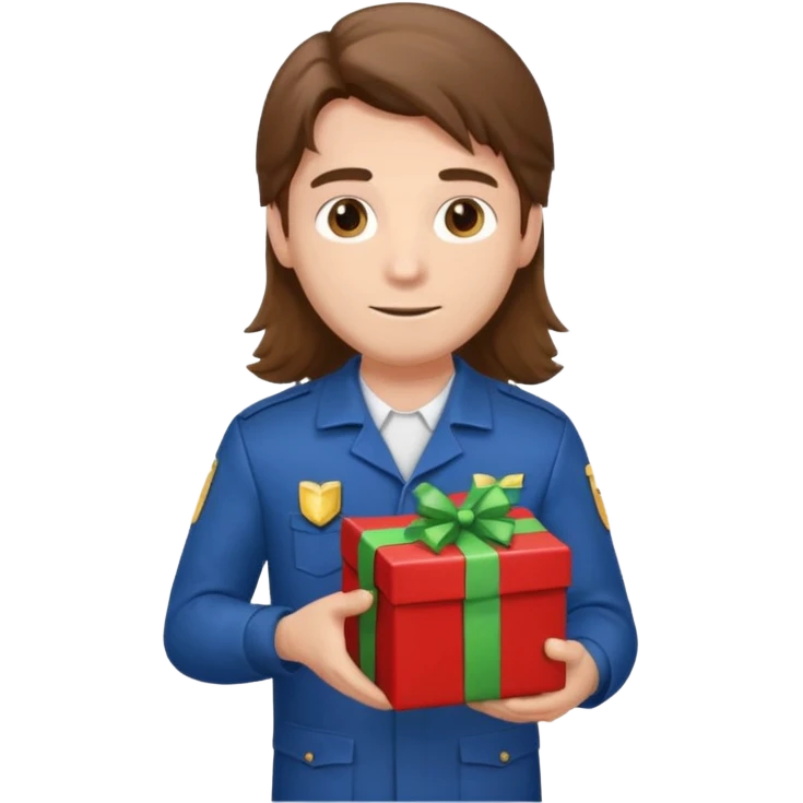 long haired man courier holding gift box emoji