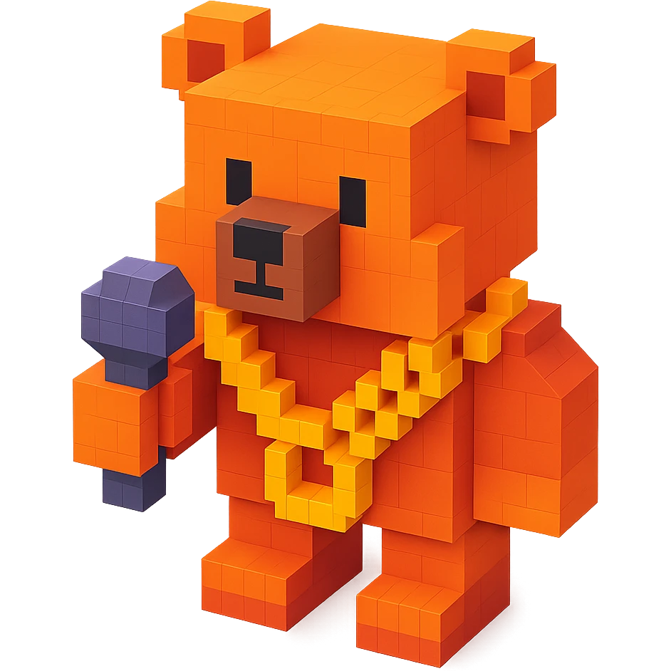 Russian grizzly bear with a rapper chain and a microphone emoji