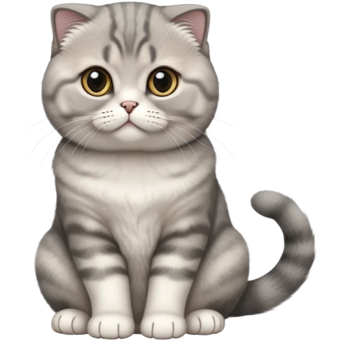 cinematic-[scottish fold cat]-realistic-full-body-sitting-emoji,-tail-curled-playfully-around-its-paws,-head-tilted-dramatically,-fluffy-[grey]-fur,-simplified-yet-realistic-focused-features,-highly-detailed,-glowing-with-an-almost-sarcastic-glow emoji