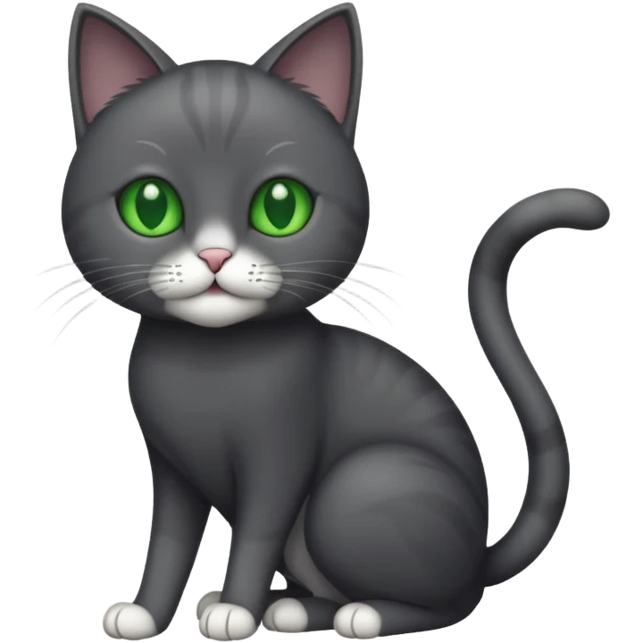 full body gorgeous solid dark grey cat with green eyes, white paws and white whiskers playing emoji
