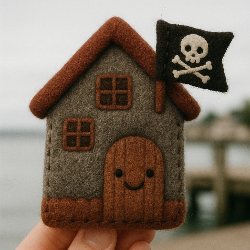 old pirate's house with skull flag emoji