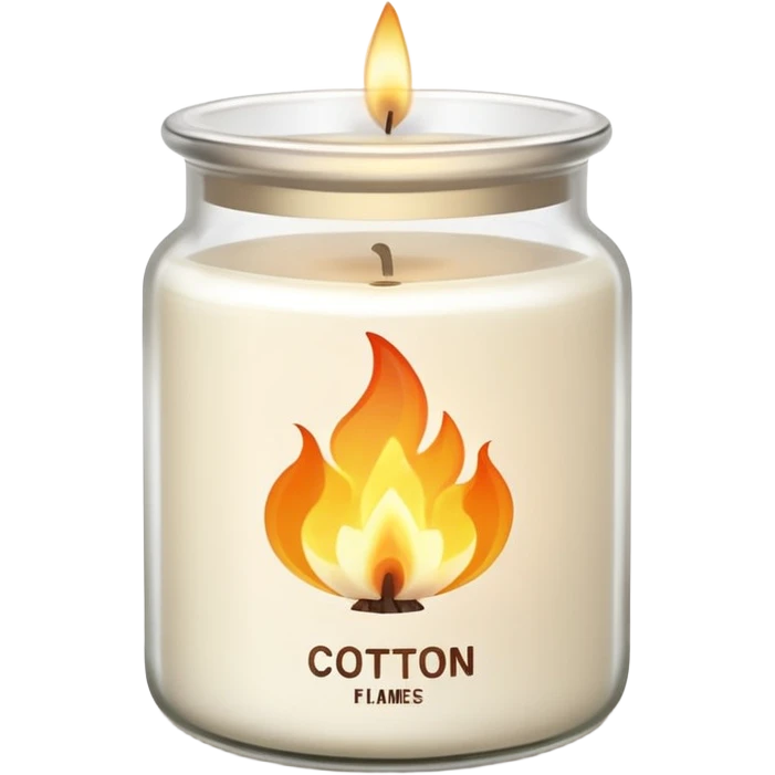 aesthetic emoji of a creamy white candle in a matte glass jar with the label “cotton”, three small flames burning evenly, soft cozy lighting, minimal elegant vector style, transparent background emoji
