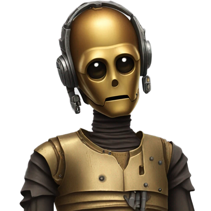 wild west Bounty hunter C3po wearing small hat relaxed pose bearded rusty emoji