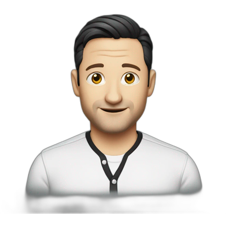 tim robinson dark black slicked back hair white shirt emoji