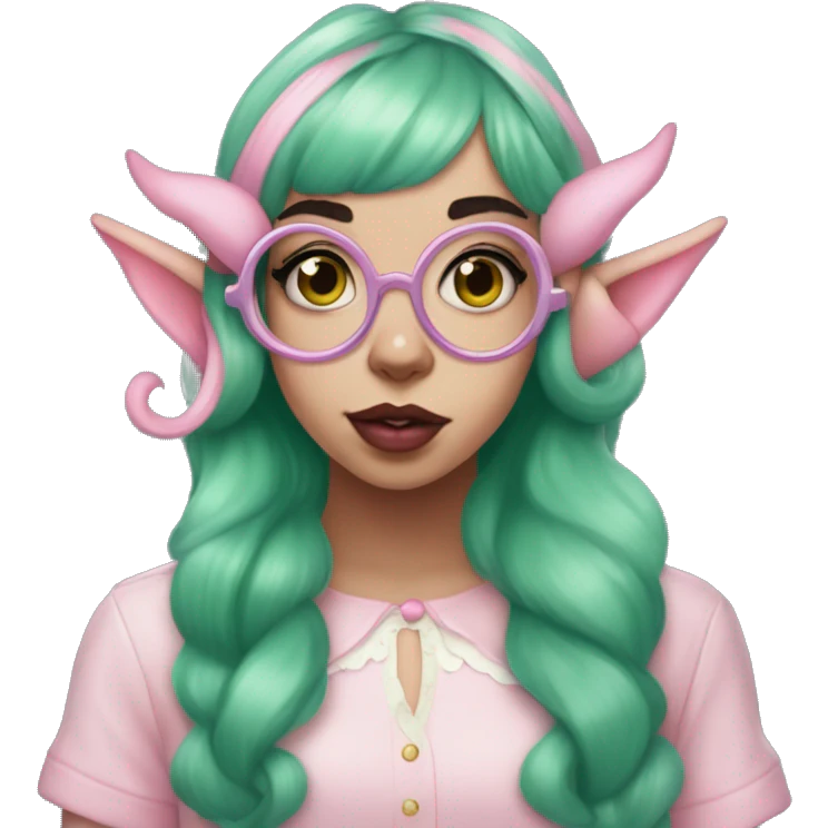 pink skin with four eyes girl with green hair and elf like ears Melanie Martinez Portals emoji