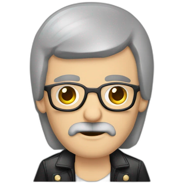 Hombre de 50 años calvo y con barba larga con ropa de Ramones emoji