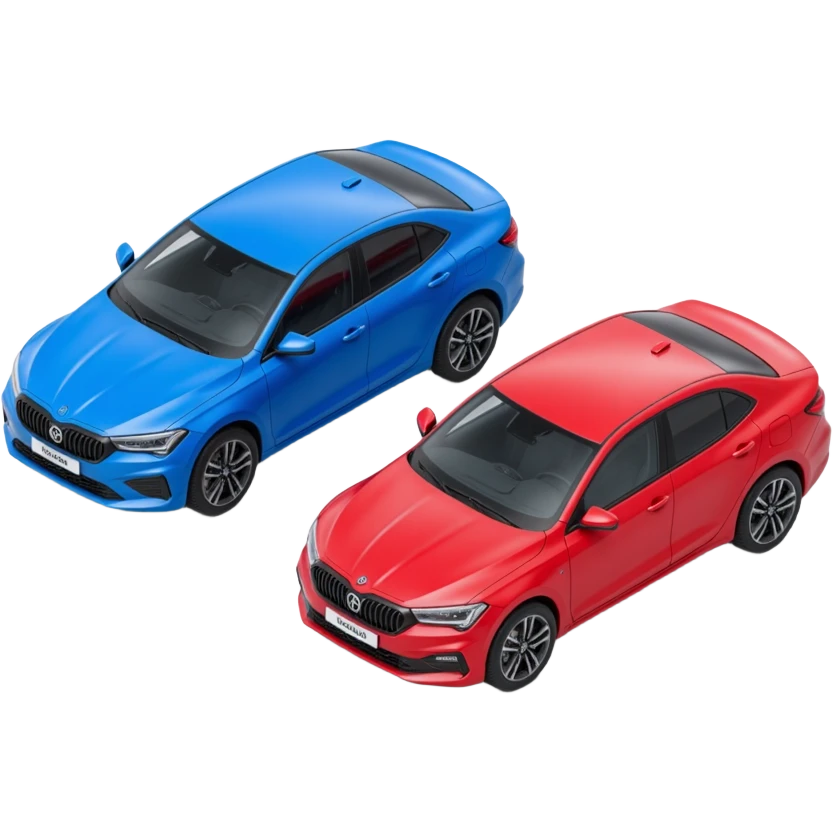 red and blue car being compared emoji