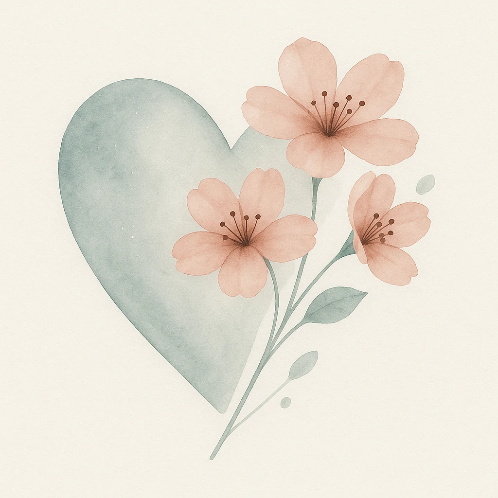 Enhance the silver highlights and overlay on the heart with sakura in watercolor style. emoji