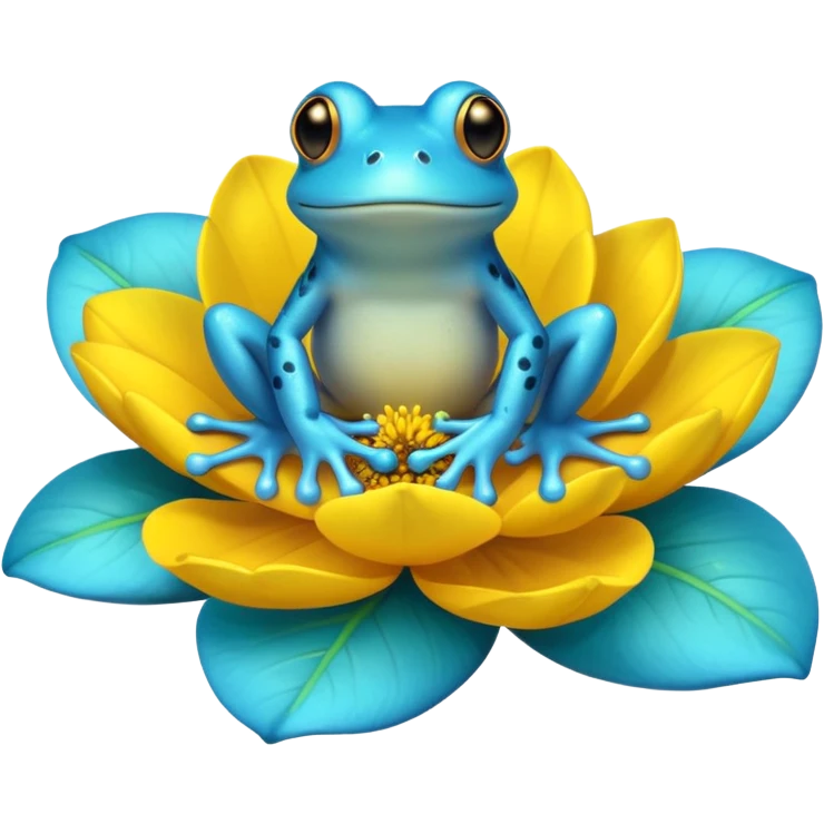 cyan frog on top of flower emoji