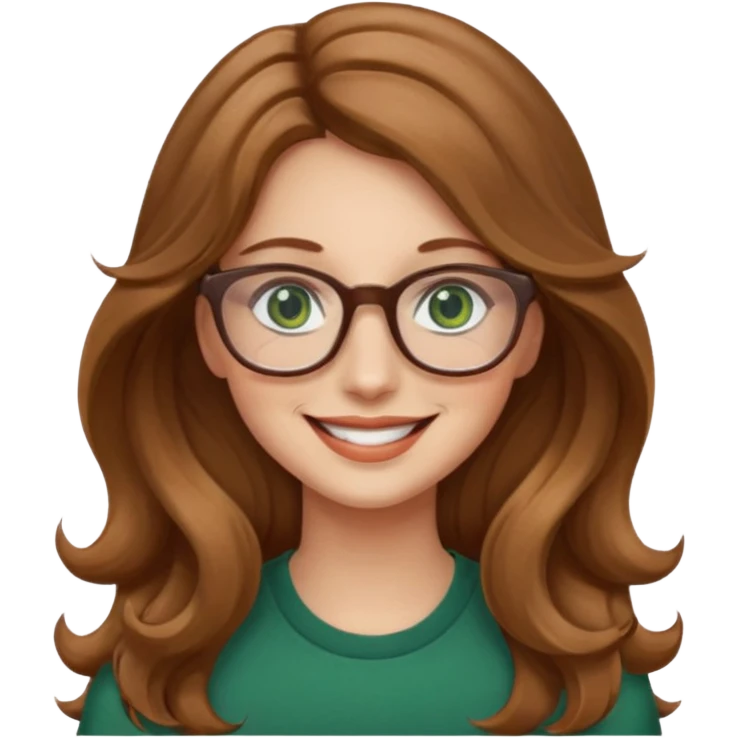long wavy light brown hair woman with green eyes and glasses smiling emoji