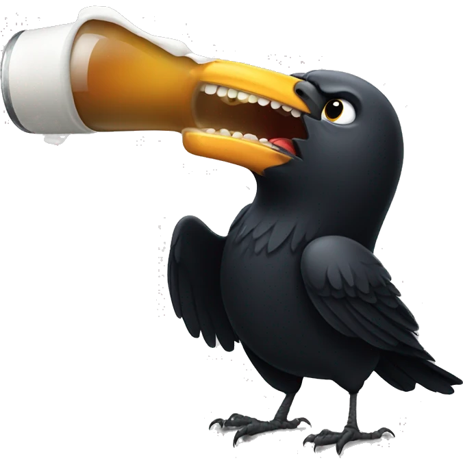 Crow chugging a beer emoji