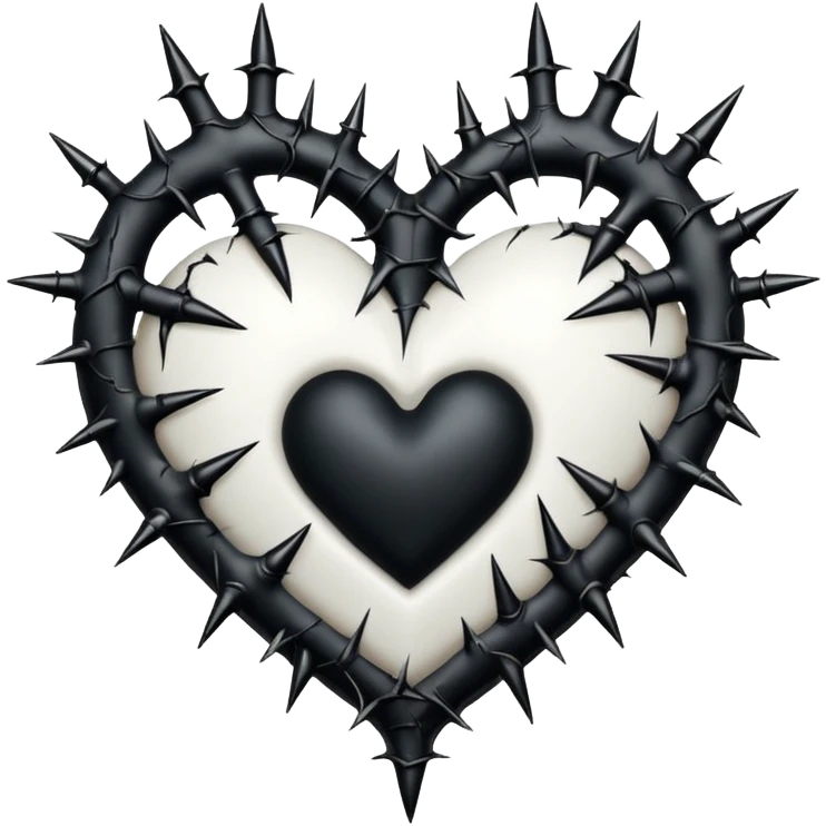white goth heart with black thorns, dramatic emoji