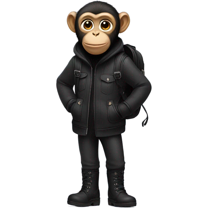 Monkey wearing black ugg boots and a black backpack emoji