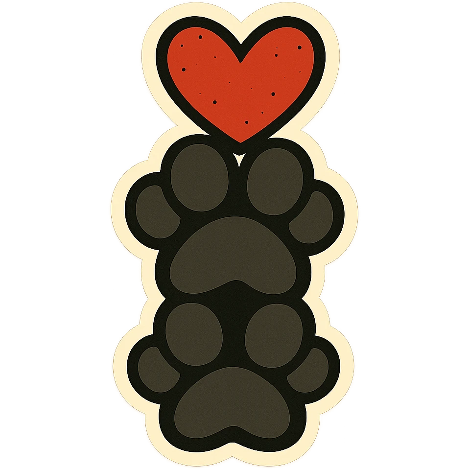 Make it cartoonish stickers: Stack the two black puppy paws vertically, keep the heart and original style emoji