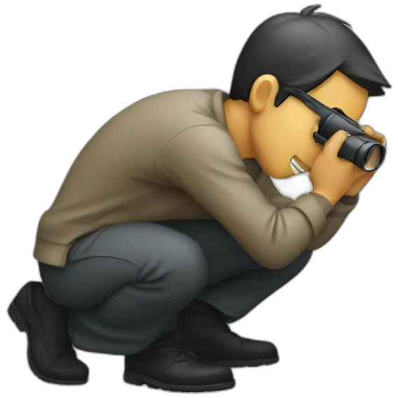 person crouching using a spy glass emoji