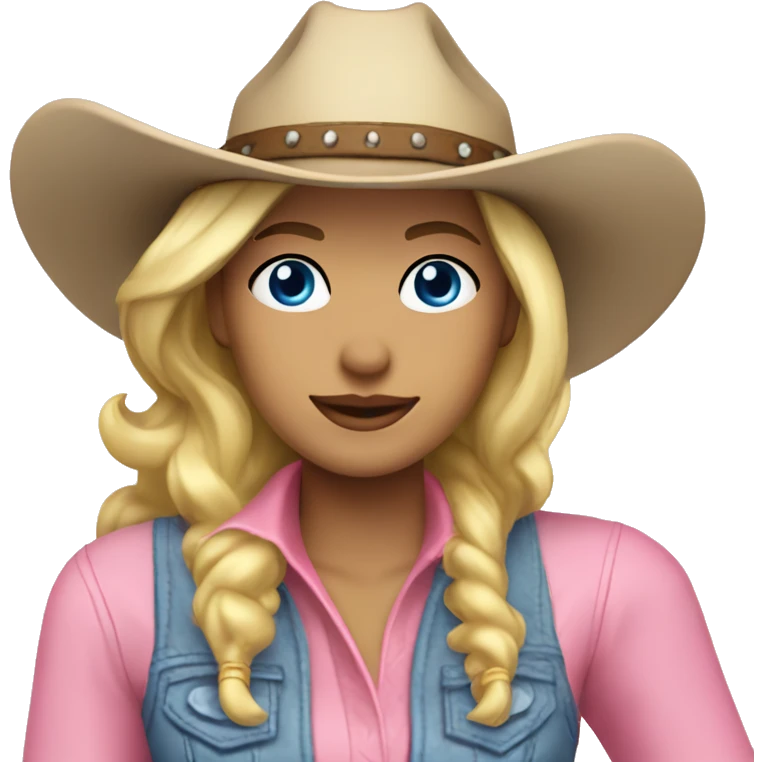Blonde cowgirl, waist up, blue eyes, pink outfit  emoji