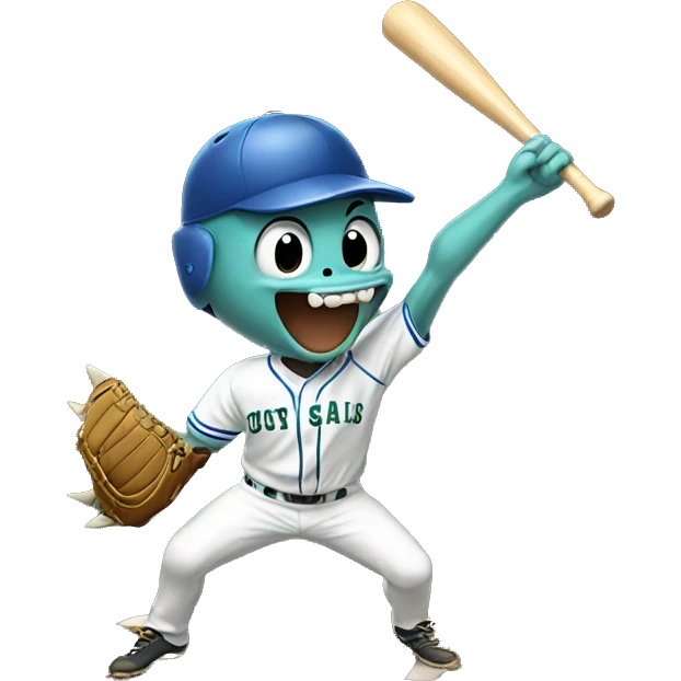 Dinosaur getting hit with baseball emoji