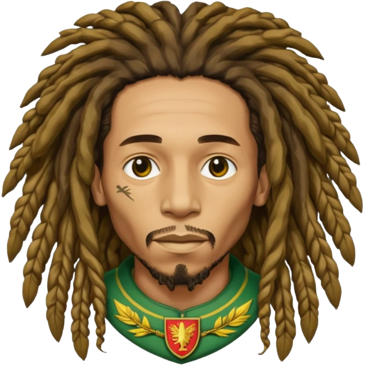 very realistic Bob Marley with gigantic dread locks heraldic crest emoji