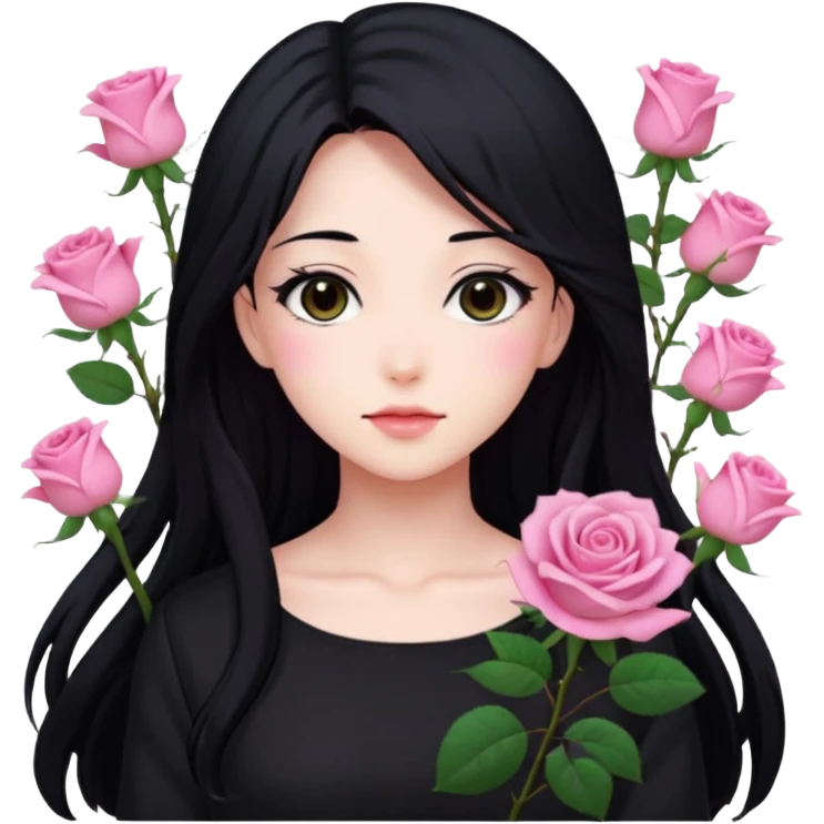 pastel anime woman with pink roses emoji