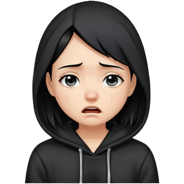 girl with black hair crying wearing a black hoodie emoji