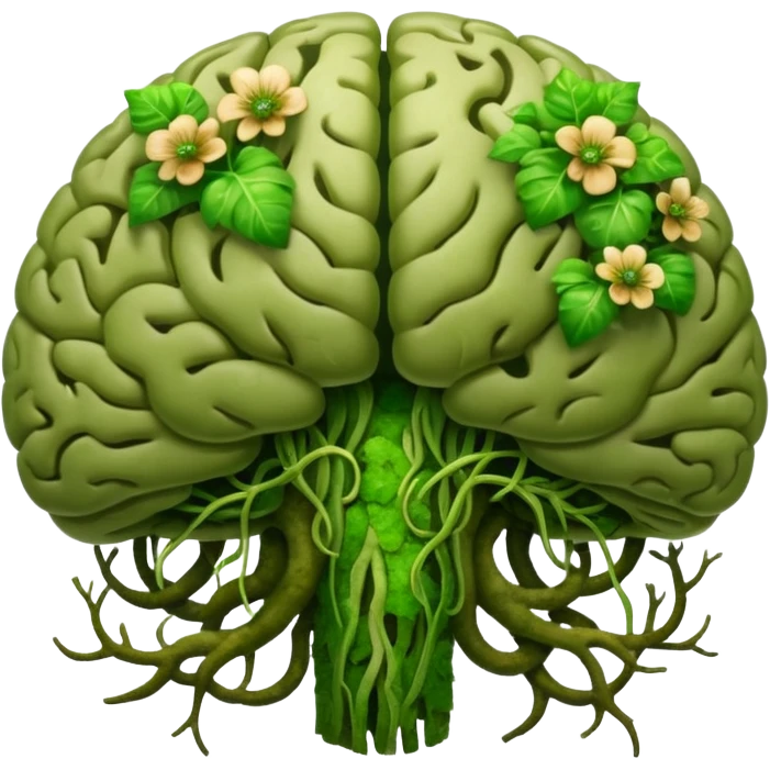 brain with moss and green fungi, vines taking over emoji