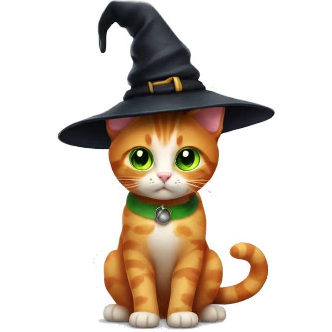 Ginger green eye cat with witch hat emoji