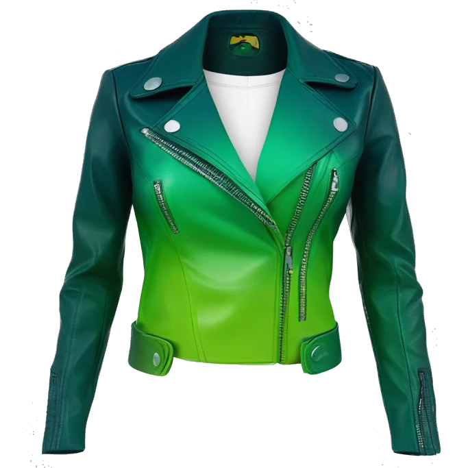 Realistic isolated side view of an open dark teal,lime green,mint green and emerald green ombre bolero fashion leather jacket. emoji