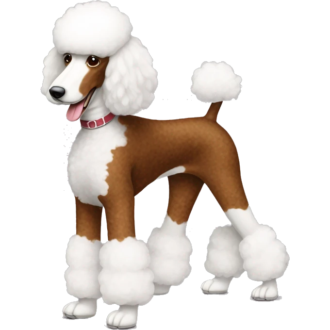Red and white parti standard poodle full body emoji