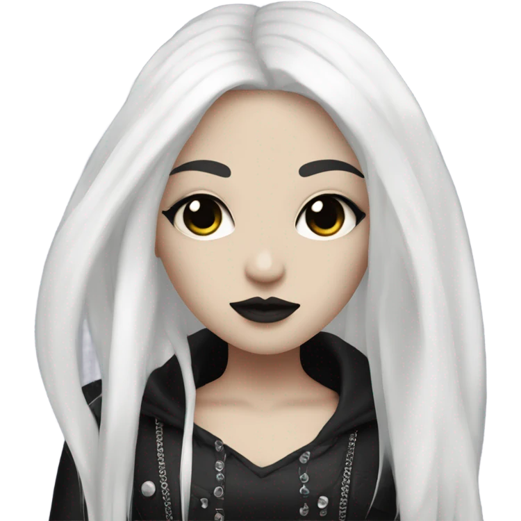 girl with white skin, black hair and white strands in goth style emoji