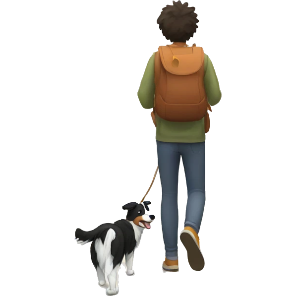 border collie dog walking with his owner walking with his owner emoji