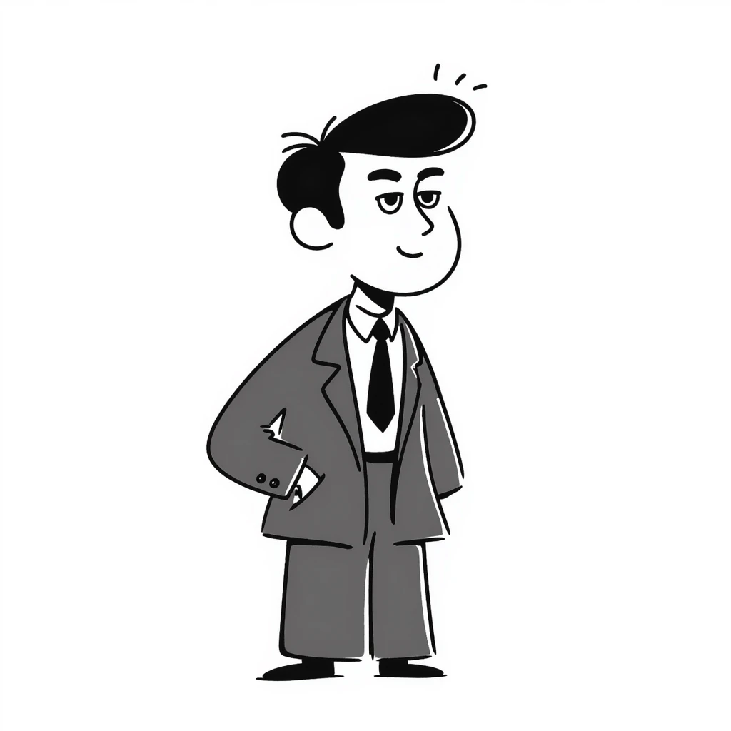 Sketch of a middle-aged man with stern expression, short hair, wearing a suit and tie emoji