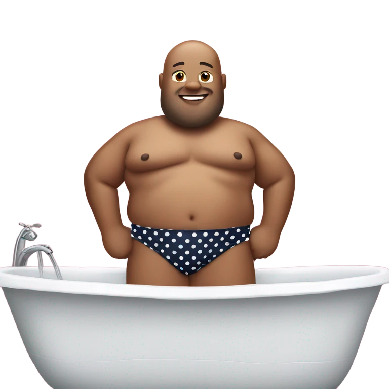 Fat bald guy wearing polka dot bikini in bath emoji