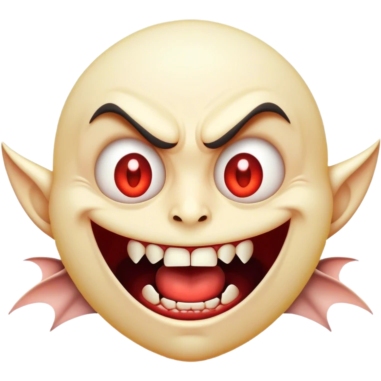 Cinematic Comical Vampire Portrait Emoji, with a sharply stylized, slightly caricatured pale face accented with exaggerated fangs and overly dramatic wide eyes filled with comic shock, head tilted in a hilariously startled pose, simplified yet amusingly detailed, glowing with a soft mysterious glow and a playful outline capturing the quirky humor of a vampire in disbelief! emoji