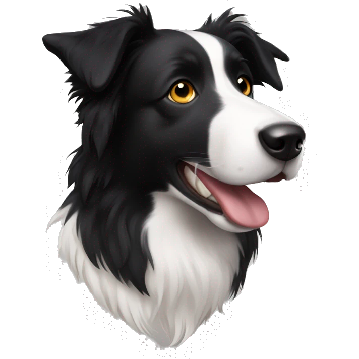 black border collie with a white belly and a white strip between the eyes emoji