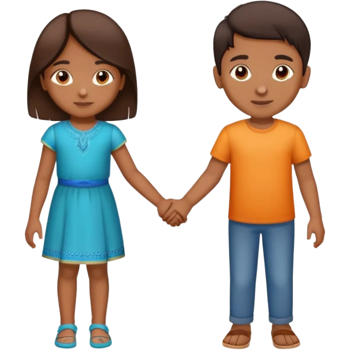 boy and girl holding hands, both Indian, boy with lighter brown skin, girl with medium brown skin, both around age 5-6 emoji