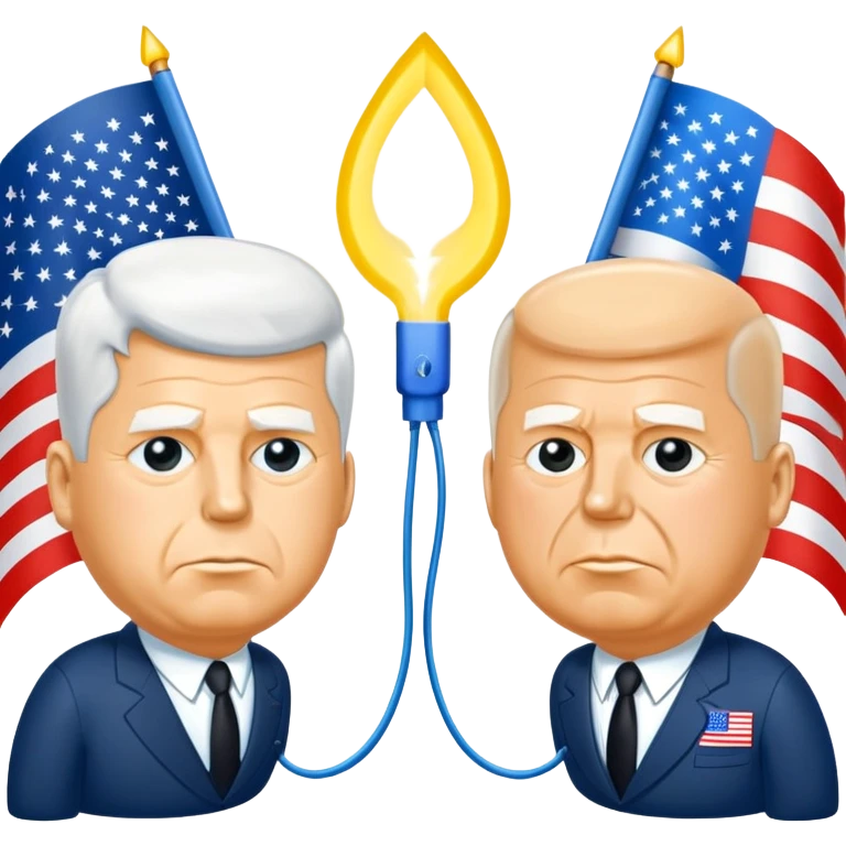 symbolic hot wire connecting Russia and USA with Russian and US flags at each end, glowing wire in the middle, cartoon faces of John F. Kennedy and Nikita Khrushchev on each side, tense Cold War atmosphere emoji