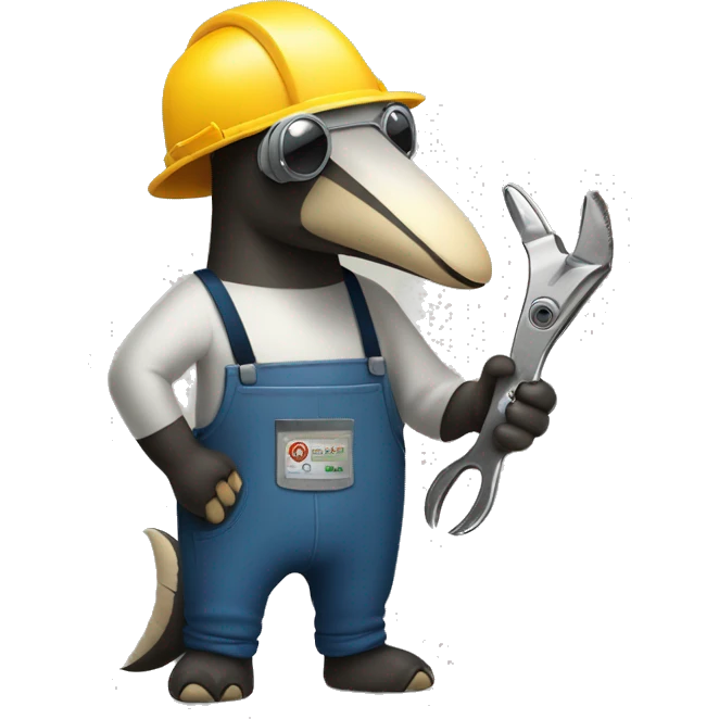The anteater is wearing a welder's mask and has pliers in his hands emoji