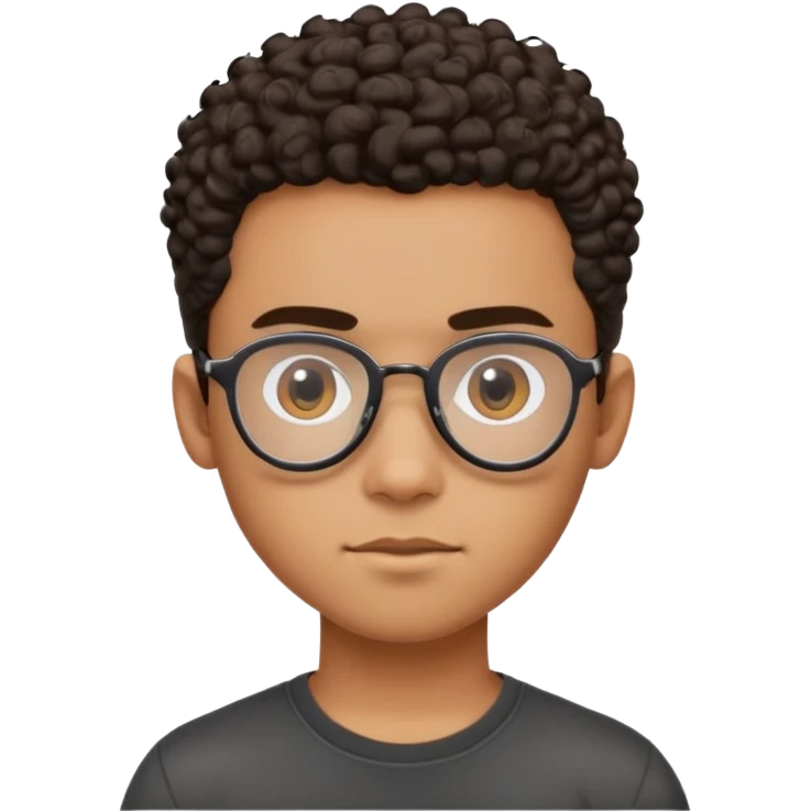 Young Latino man with small oval face, big forehead, aviator glasses, shaved sides with short curly hair on top, neutral-friendly expression, brown skin, black t-shirt emoji