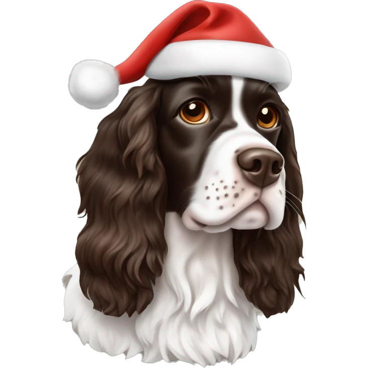 Tri color springer spaniel with Santa hat emoji