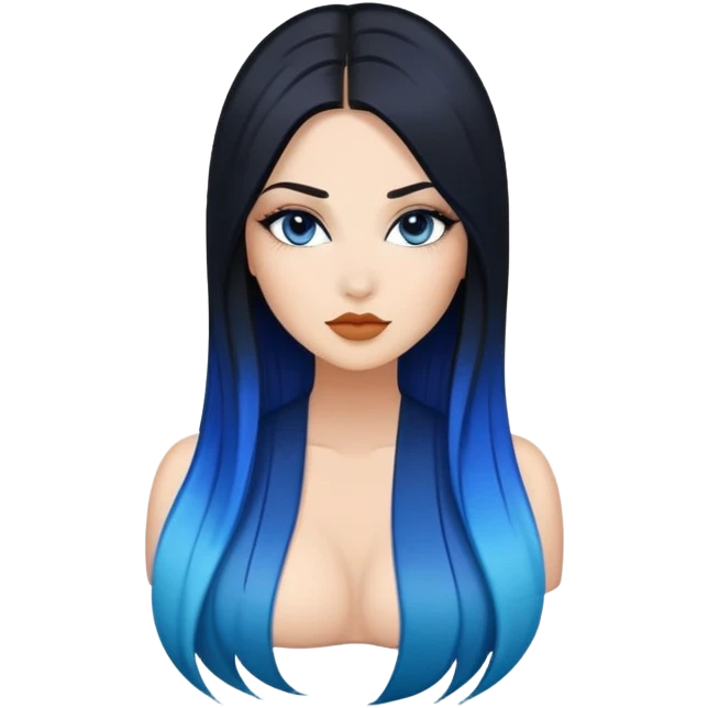 Art of woman's very larger sexy body scheme anatomy-very long straight black to blue hair ombre emoji