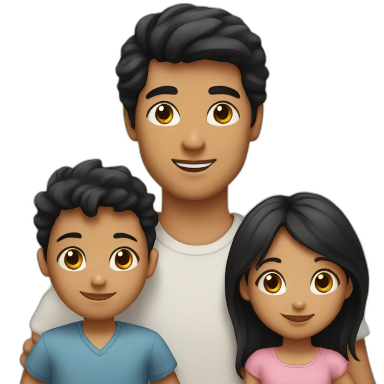 Family of three, woman with black hair, men with black hair, baby girl, 2 cats emoji