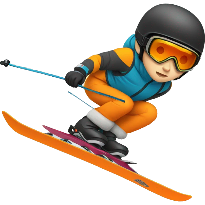 black haired boy downhill Skier with orange helmet emoji
