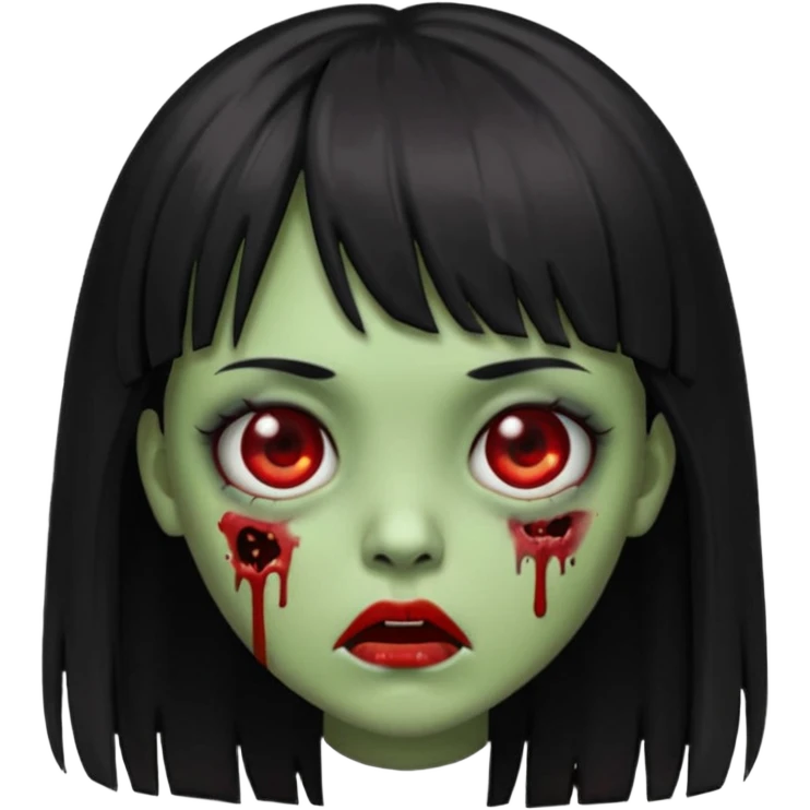 garota zumbi emoji de Android. Cabelo liso preto e logo, com mechas vermelhas APENAS nas laterais da frente do cabelo emoji