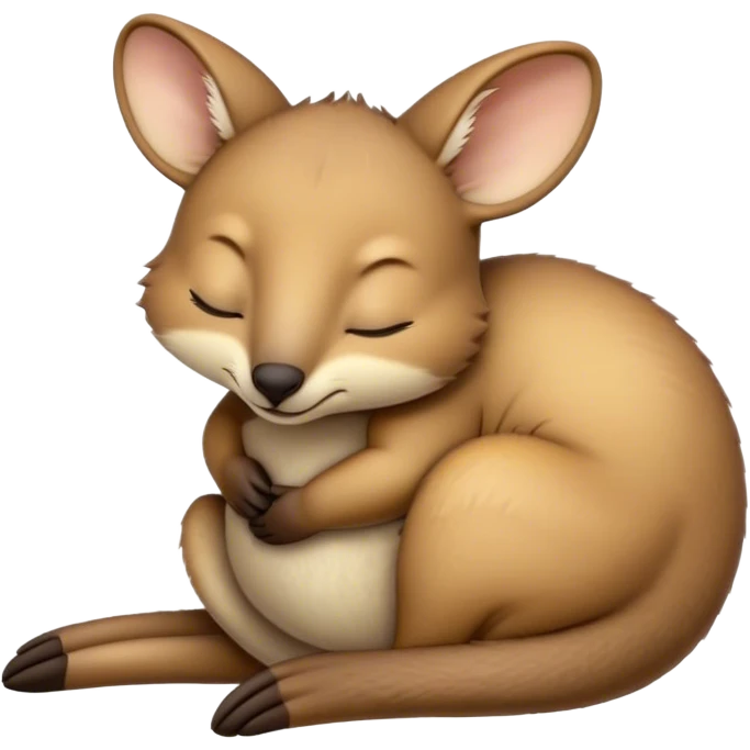 Meme-Worthy Cute Sleeping Wallaby Portrait Emoji, Head resting peacefully with a contented smile, showcasing a compact, agile build and a luxuriously soft tan fur, eyes shut in a serene, restful nap, Simplified yet hilariously adorable features, highly detailed, glowing with a soft, drowsy light, high shine, relaxed and utterly lovable, stylized with an air of playful laziness, bright and heartwarming, soft glowing outline, capturing the essence of a comically sleepy wallaby, so meme‐worthy it feels like it could instantly become the next viral sensation of adorable slumber! emoji
