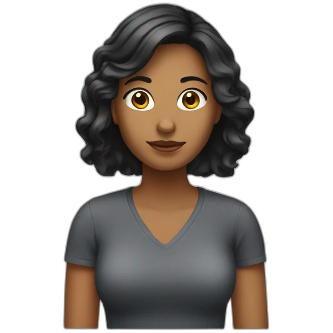 Mujer de cabello negro en un pc emoji