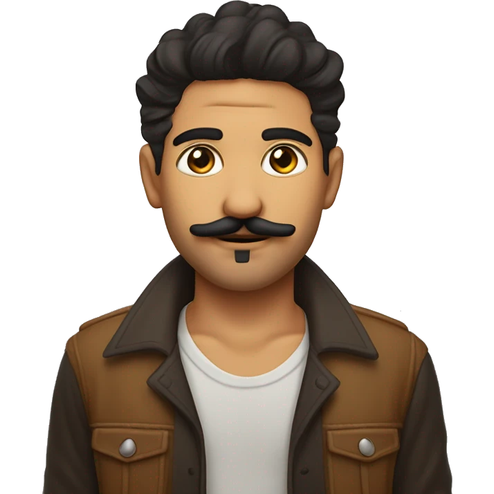 chico moreno con tupe, ojos color miel, bigote, y perilla, con dilataciones en las orejas y un piercing septum emoji